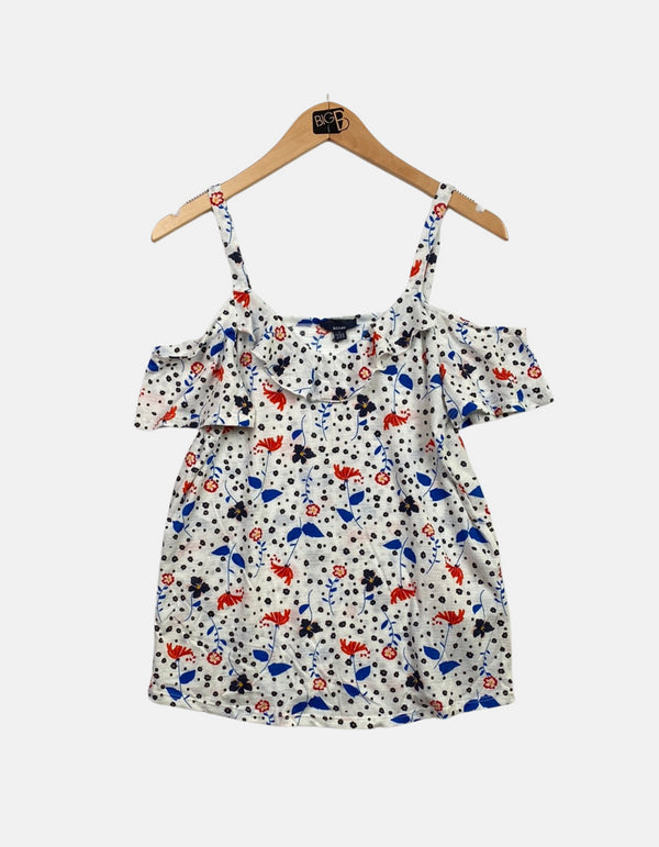 Women's floral print Narrow Strap Top with cut-out shoulder (plus size)